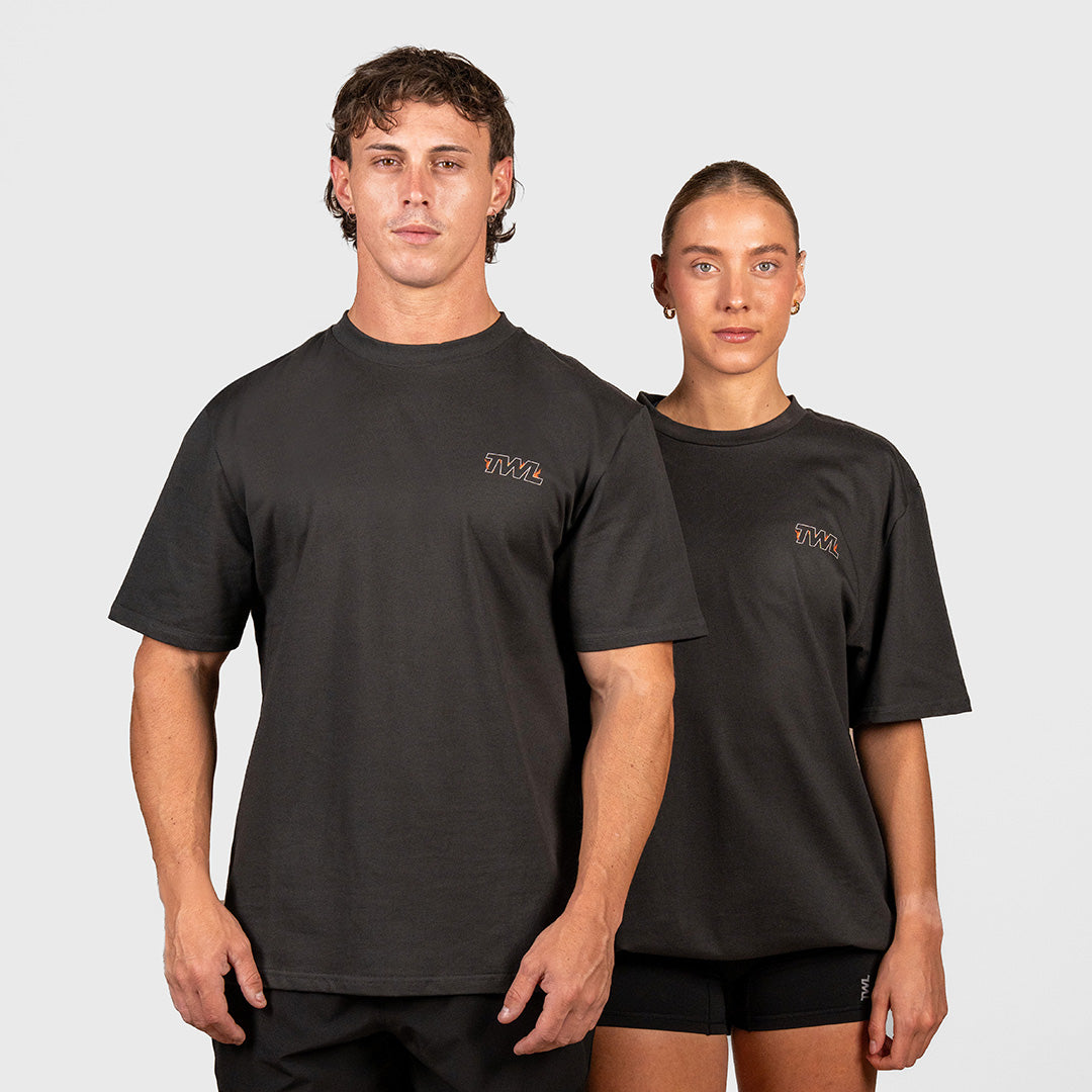 TWL - LIFESTYLE OVERSIZED T-SHIRT - PHOENIX - FADED BLACK/ORANGE