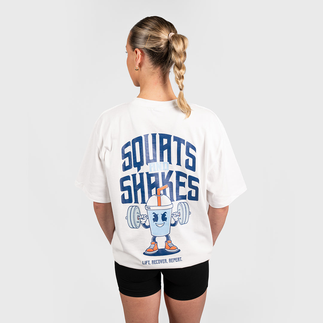 TWL - LIFESTYLE OVERSIZED T-SHIRT - SQUATS & SHAKES - WHITE