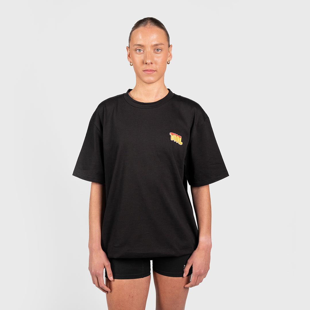 TWL - LIFESTYLE OVERSIZED T-SHIRT - WAFFLES & WEIGHTS - BLACK