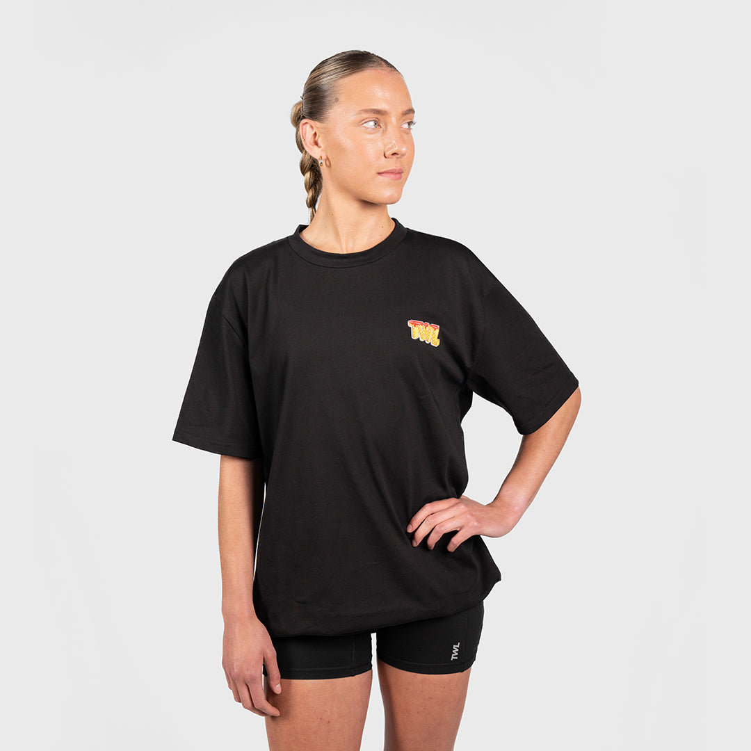 TWL - LIFESTYLE OVERSIZED T-SHIRT - WAFFLES & WEIGHTS - BLACK