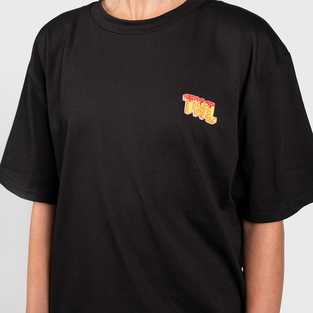 TWL - LIFESTYLE OVERSIZED T-SHIRT - WAFFLES & WEIGHTS - BLACK