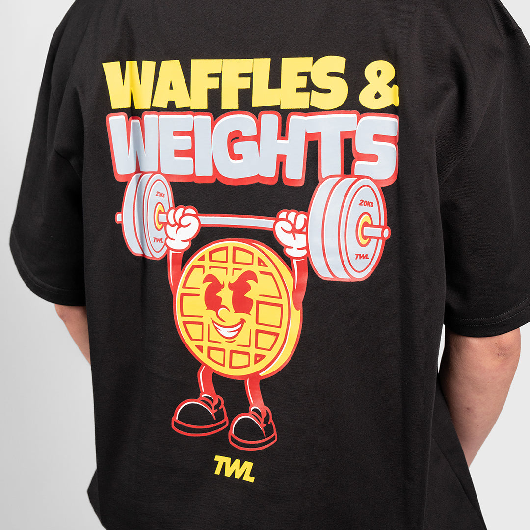 TWL - LIFESTYLE OVERSIZED T-SHIRT - WAFFLES & WEIGHTS - BLACK