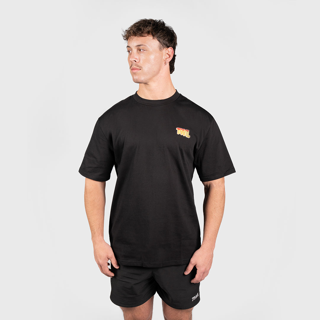 TWL - LIFESTYLE OVERSIZED T-SHIRT - WAFFLES & WEIGHTS - BLACK