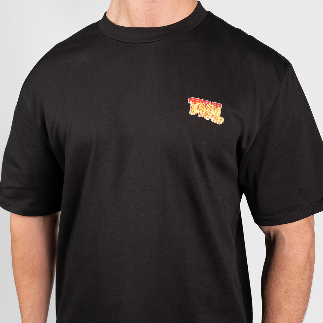 TWL - LIFESTYLE OVERSIZED T-SHIRT - WAFFLES & WEIGHTS - BLACK