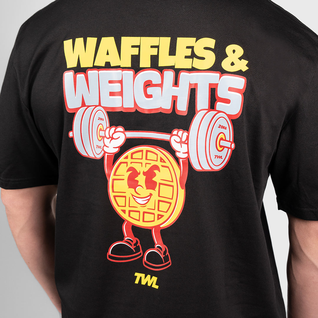 TWL - LIFESTYLE OVERSIZED T-SHIRT - WAFFLES & WEIGHTS - BLACK
