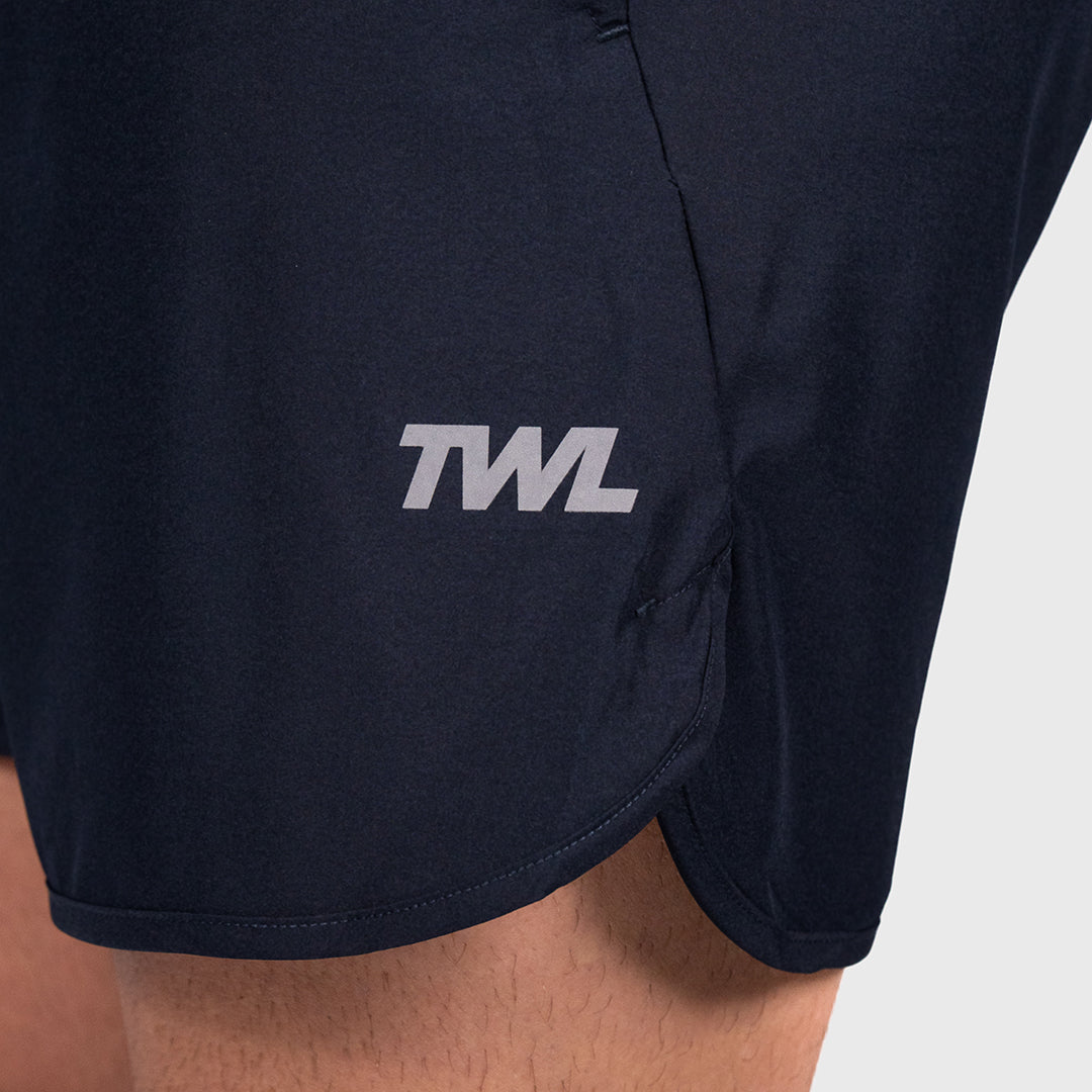 TWL men's 6 inch training shorts – Dark Navy - side split detail