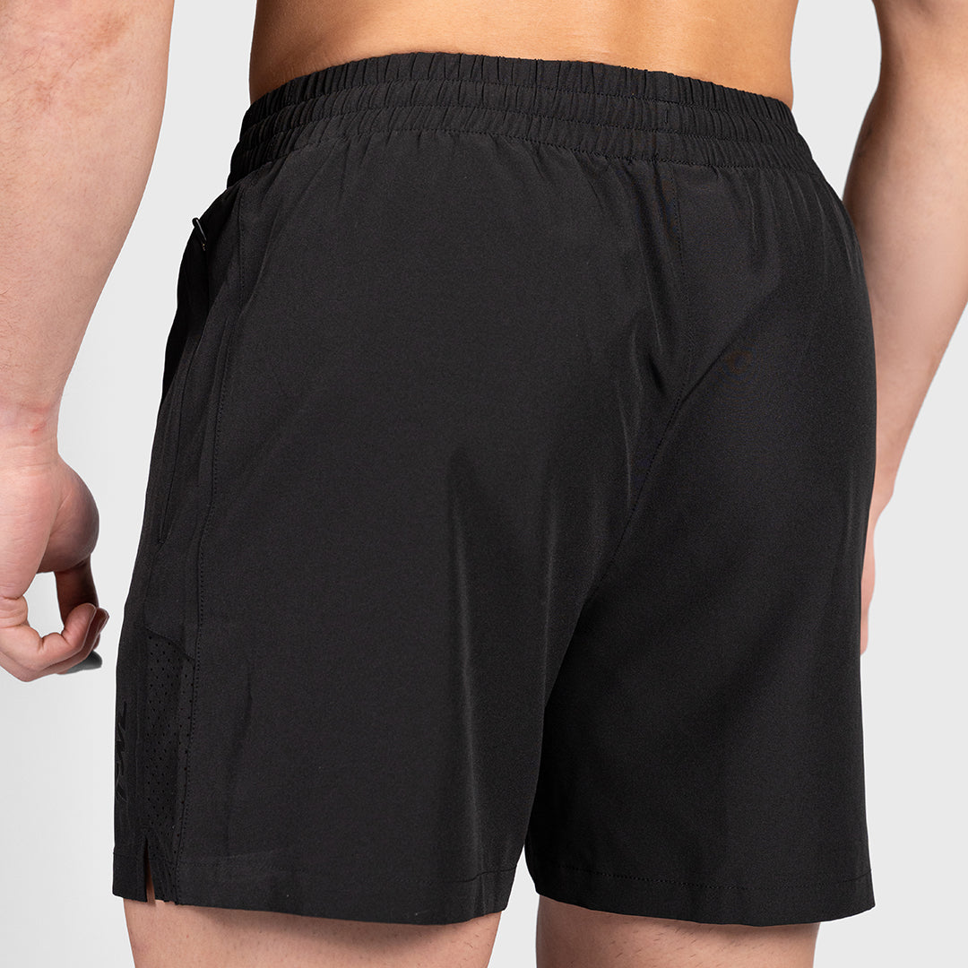Rear view of the TWL Men's Rep Shorts 5" in Blackout, showing the extra-wide elastic waistband