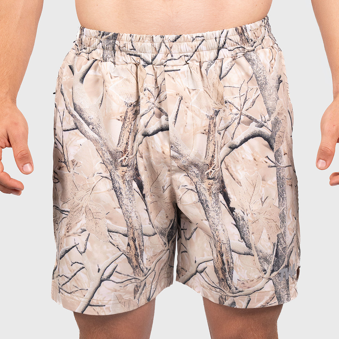 TWL Men's Vault Shorts 6 inch training shorts in tree camo, 