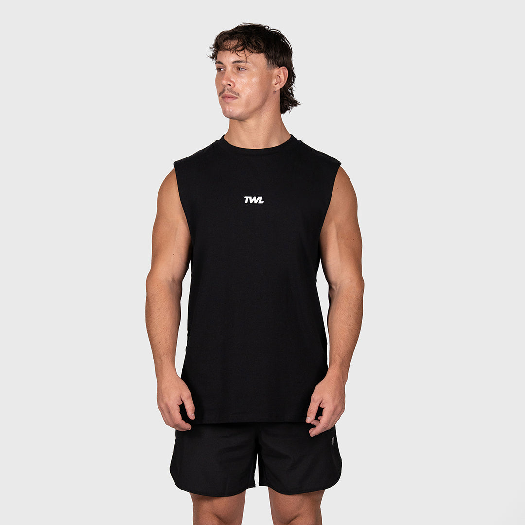 TWL - OVERSIZED MUSCLE TANK - EMBLEM - BLACK/WHITE