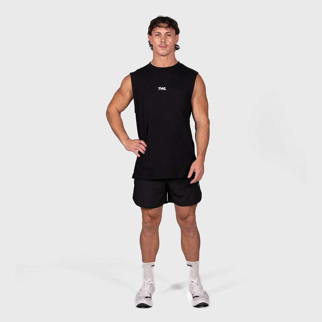 TWL - OVERSIZED MUSCLE TANK - EMBLEM - BLACK/WHITE