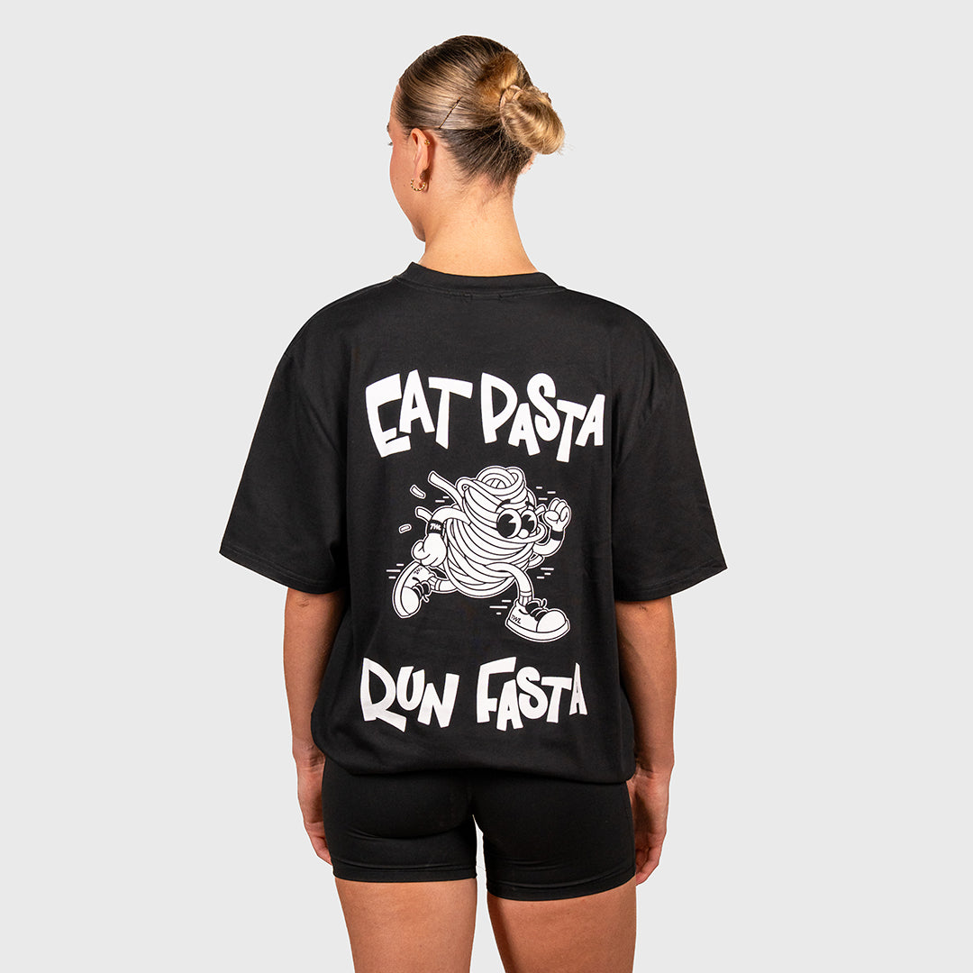 TWL - OVERSIZED T-SHIRT - EAT PASTA RUN FASTA V2 - BLACK/WHITE