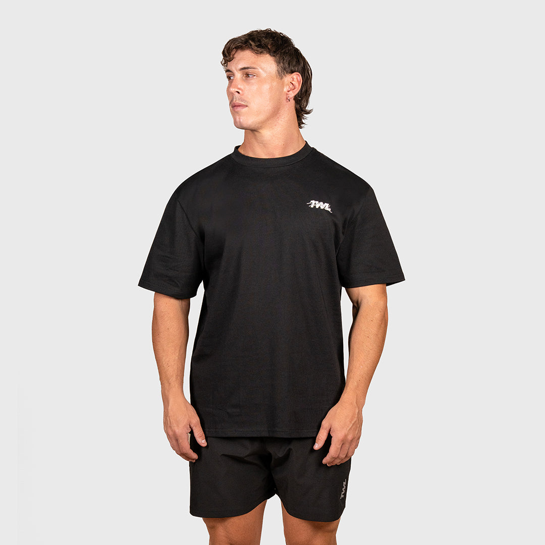 TWL - OVERSIZED T-SHIRT - EAT PASTA RUN FASTA V2 - BLACK/WHITE