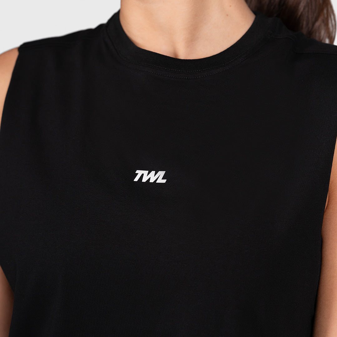 TWL - WOMEN'S SLASH CROP - EMBLEM - BLACK/WHITE
