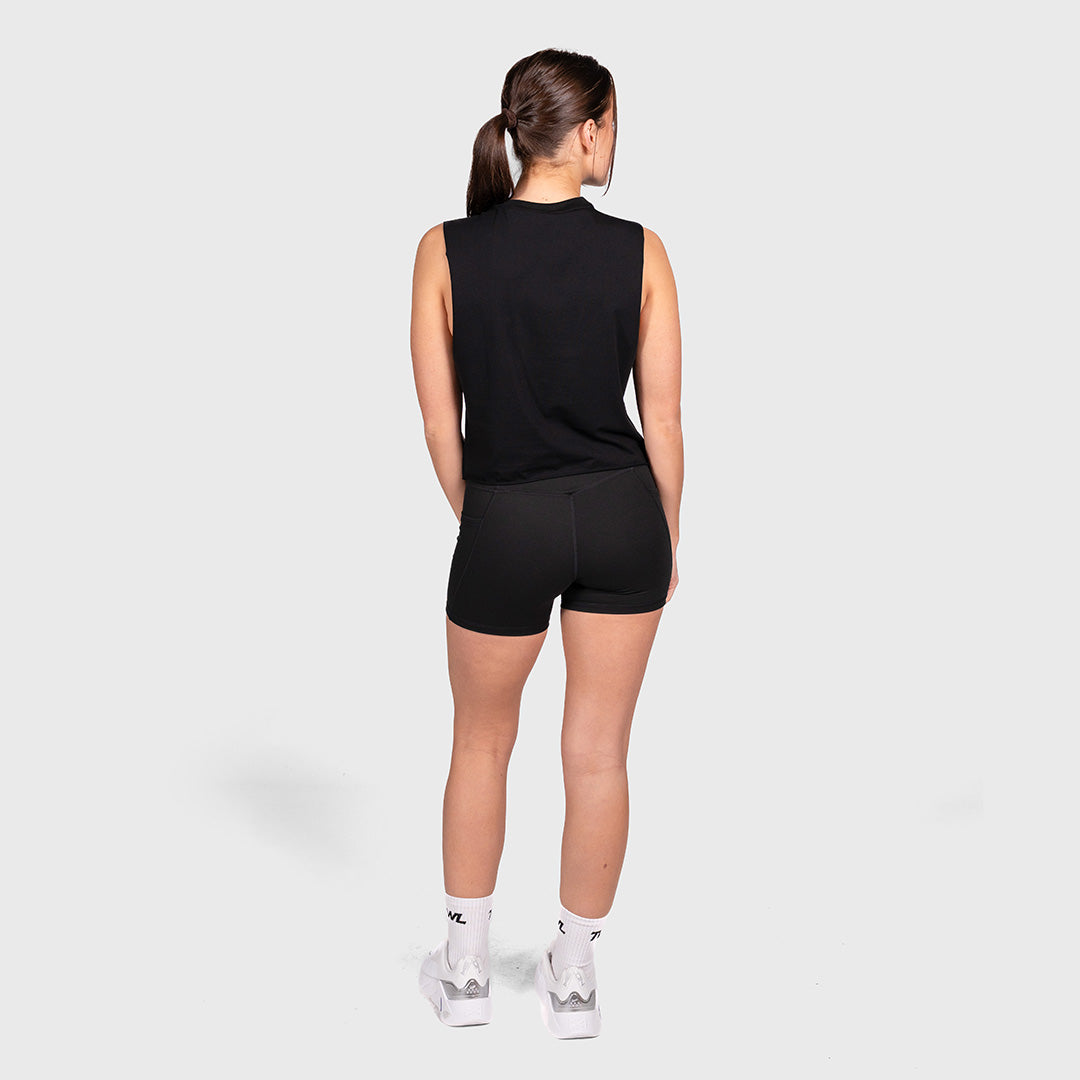 TWL - WOMEN'S SLASH CROP - EMBLEM - BLACK/WHITE