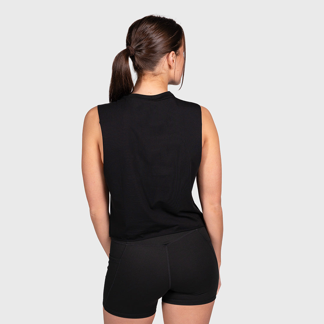 TWL - WOMEN'S SLASH CROP - EMBLEM - BLACK/WHITE