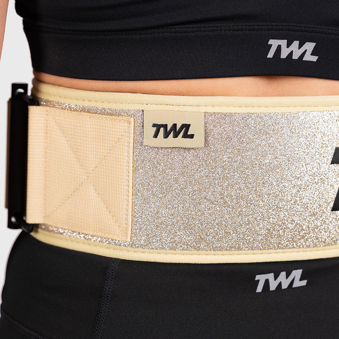 TWL - HYBRID VELCRO LIFTING BELT - 4" - GOLD SPARKLE