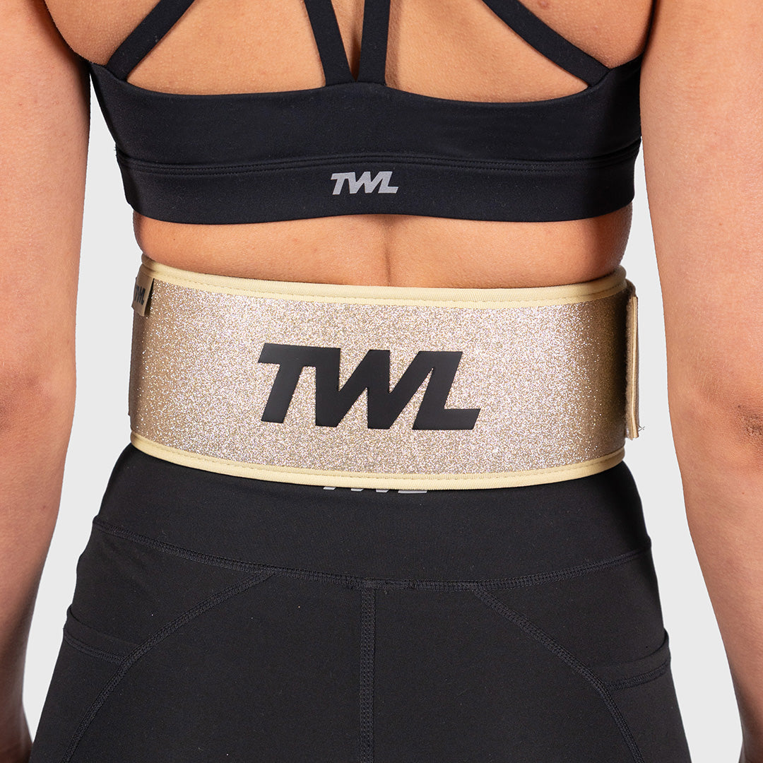 TWL - HYBRID VELCRO LIFTING BELT - 4" - GOLD SPARKLE