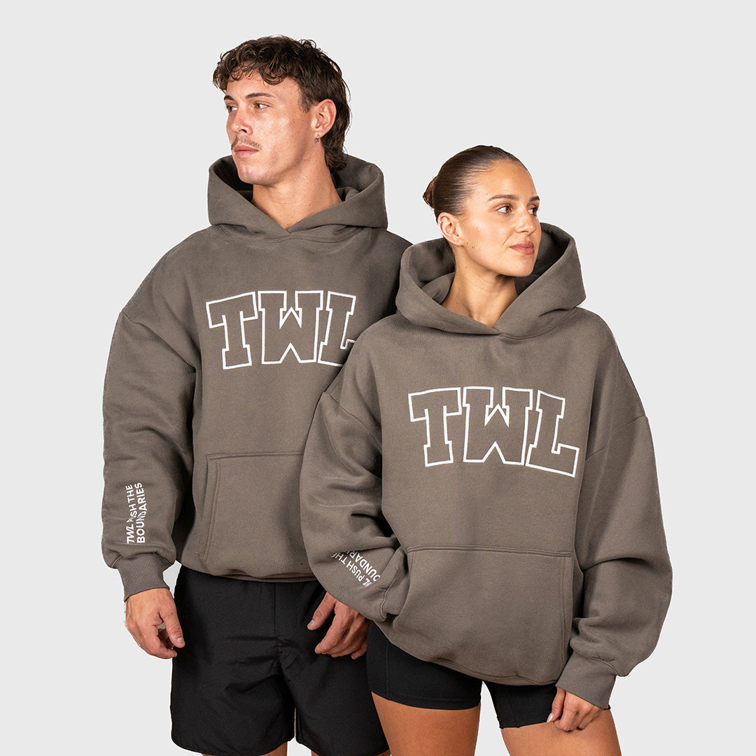 TWL Ascend Hoodie charcoal – oversized fleece hoodie - front view on models