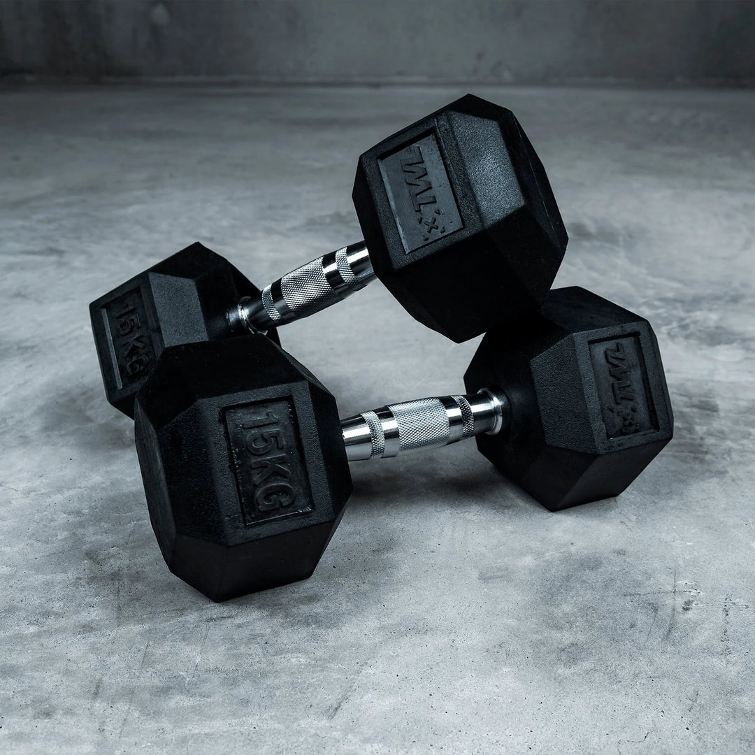 TWL - RUBBER HEX DUMBBELL - PAIR - BLACK