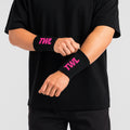 TWL - KNITTED WRIST BANDS 5.5" - PAIR - BLACK/PINK