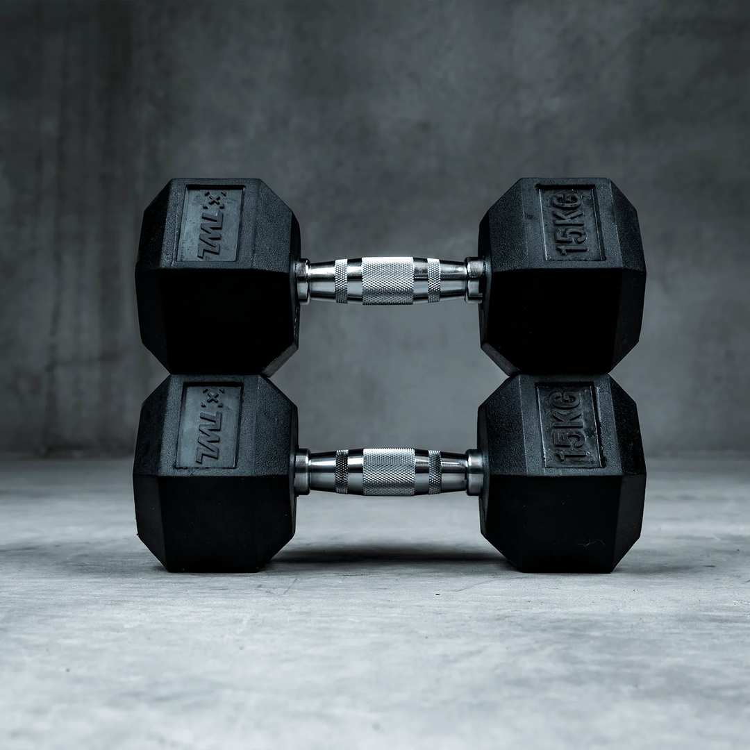 TWL - RUBBER HEX DUMBBELL - PAIR - BLACK