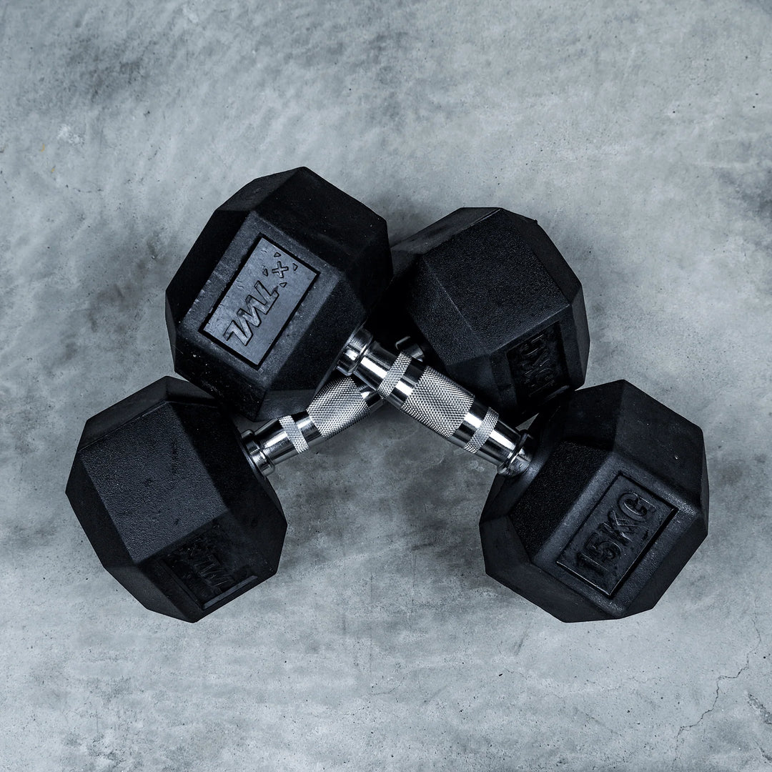 TWL - RUBBER HEX DUMBBELL - PAIR - BLACK